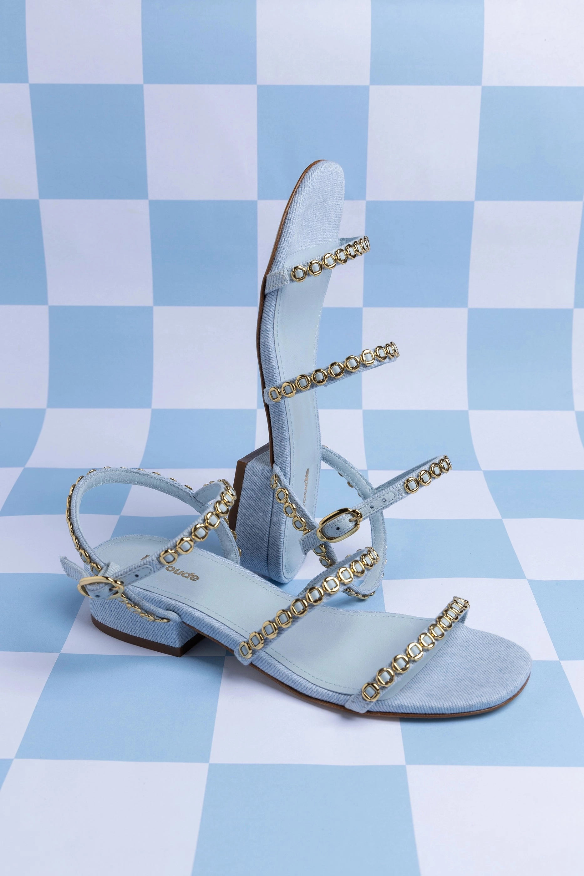 Milanina Flat Sandal In Maya Denim Ventilated Design Adjustable Hook and Loop Closure