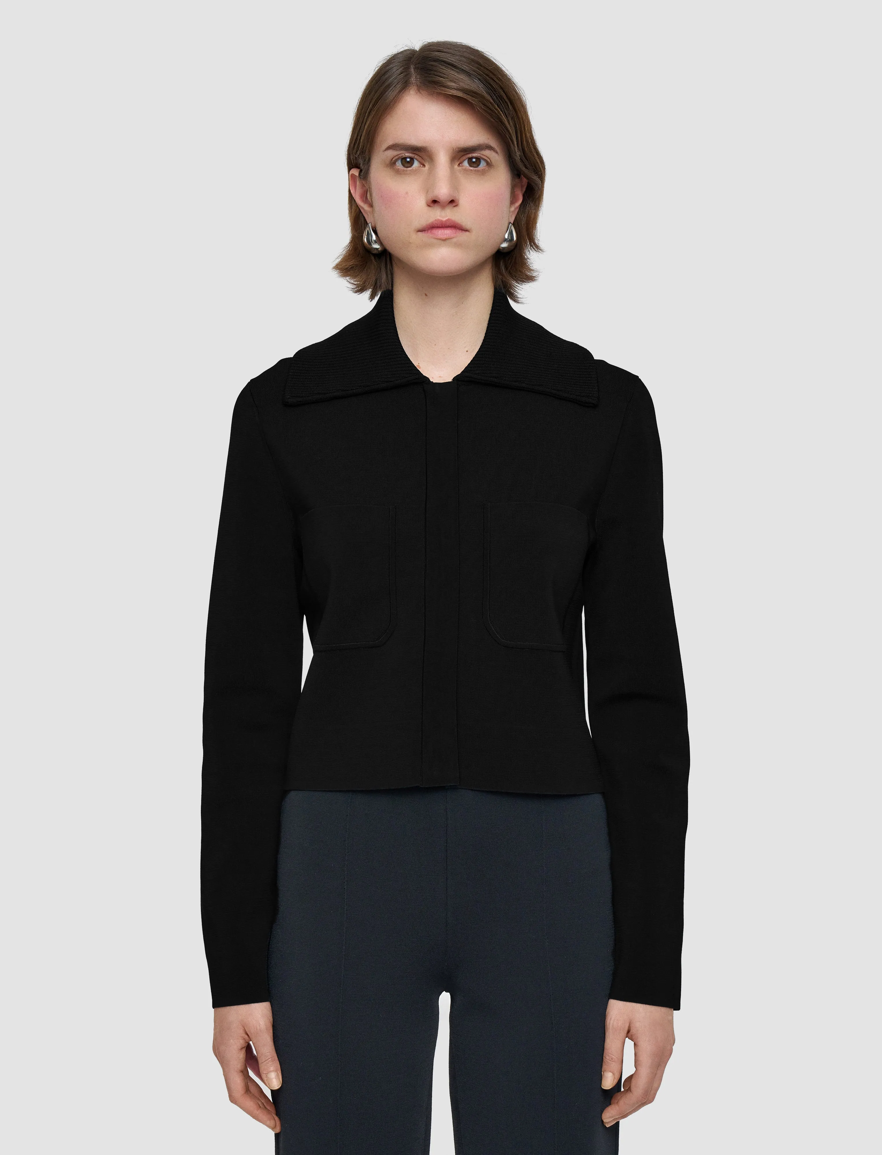 Milano Knit Stretch Short Jacket WideRibbed Texture