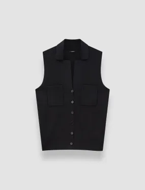 Milano Knit Stretch Vest Street Comforted Ribbed Collar Design