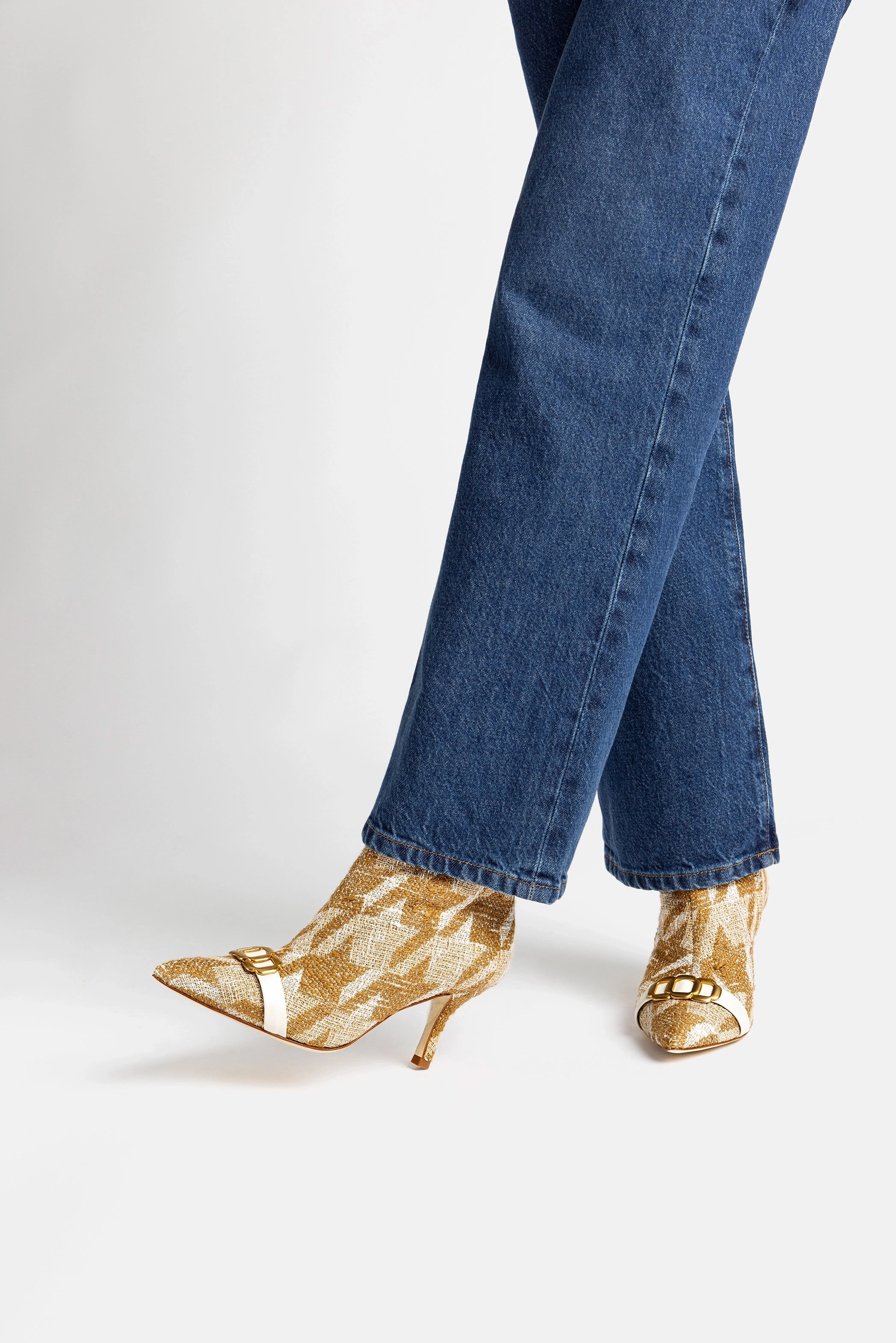 Comfort Lining Mini Kate Boot In Latte Houndstooth Fabric