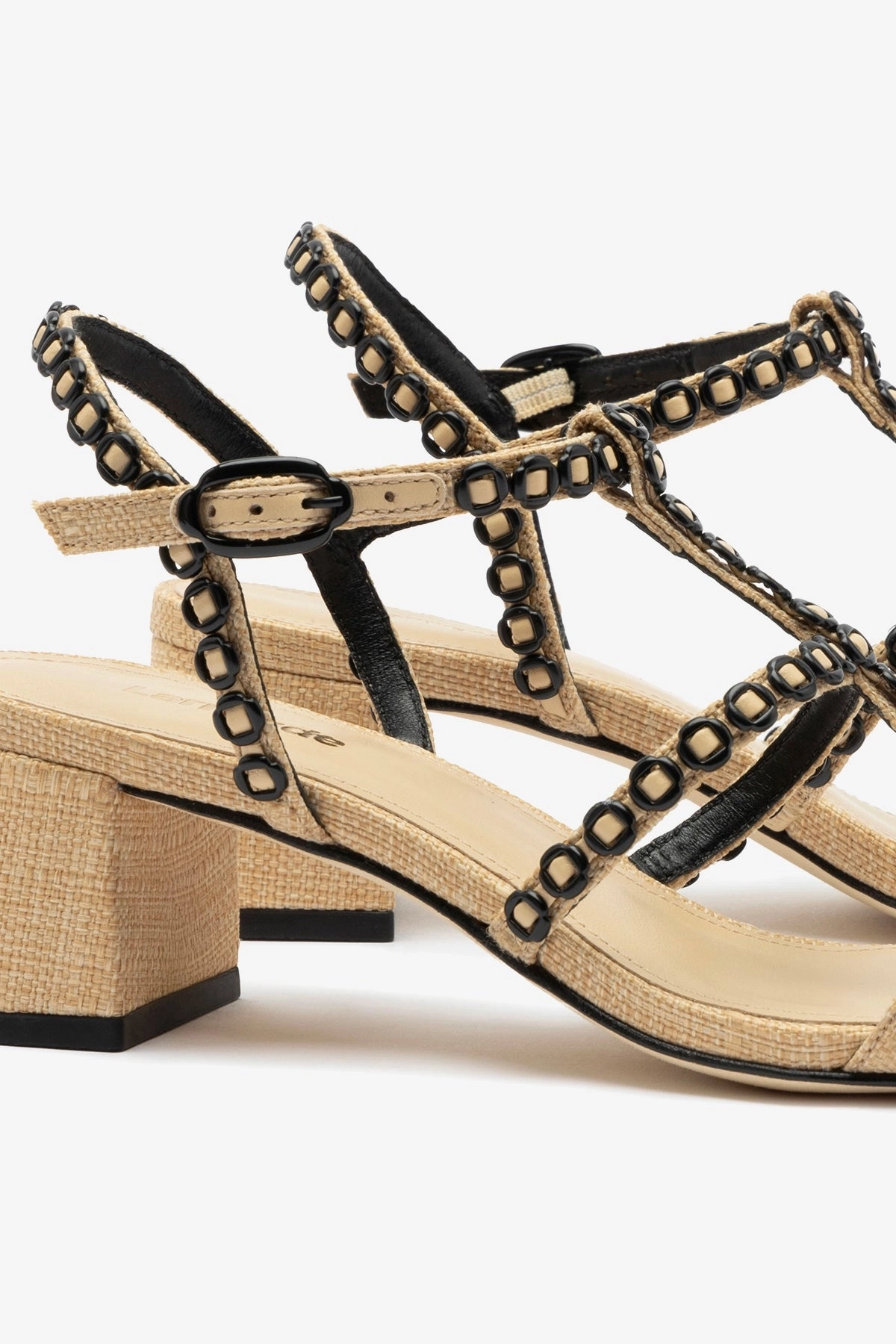 Black Edge Rich Jewel Milanina Block Sandal In Beige Raffia
