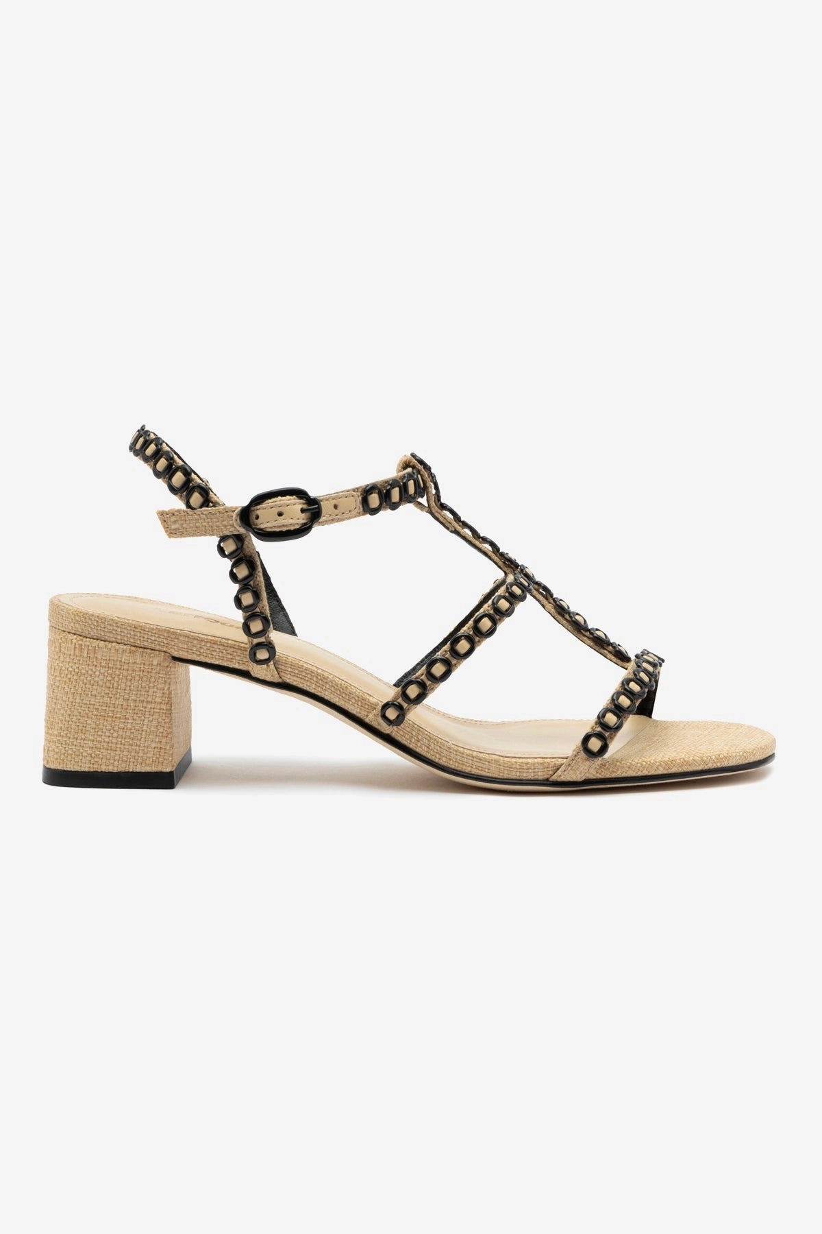 Leather Touch Stitch Free Construction Milanina Block Sandal In Beige Raffia