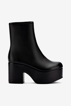 Miso Platform Boot In Black Stretch Leather Breathable Textile Lining