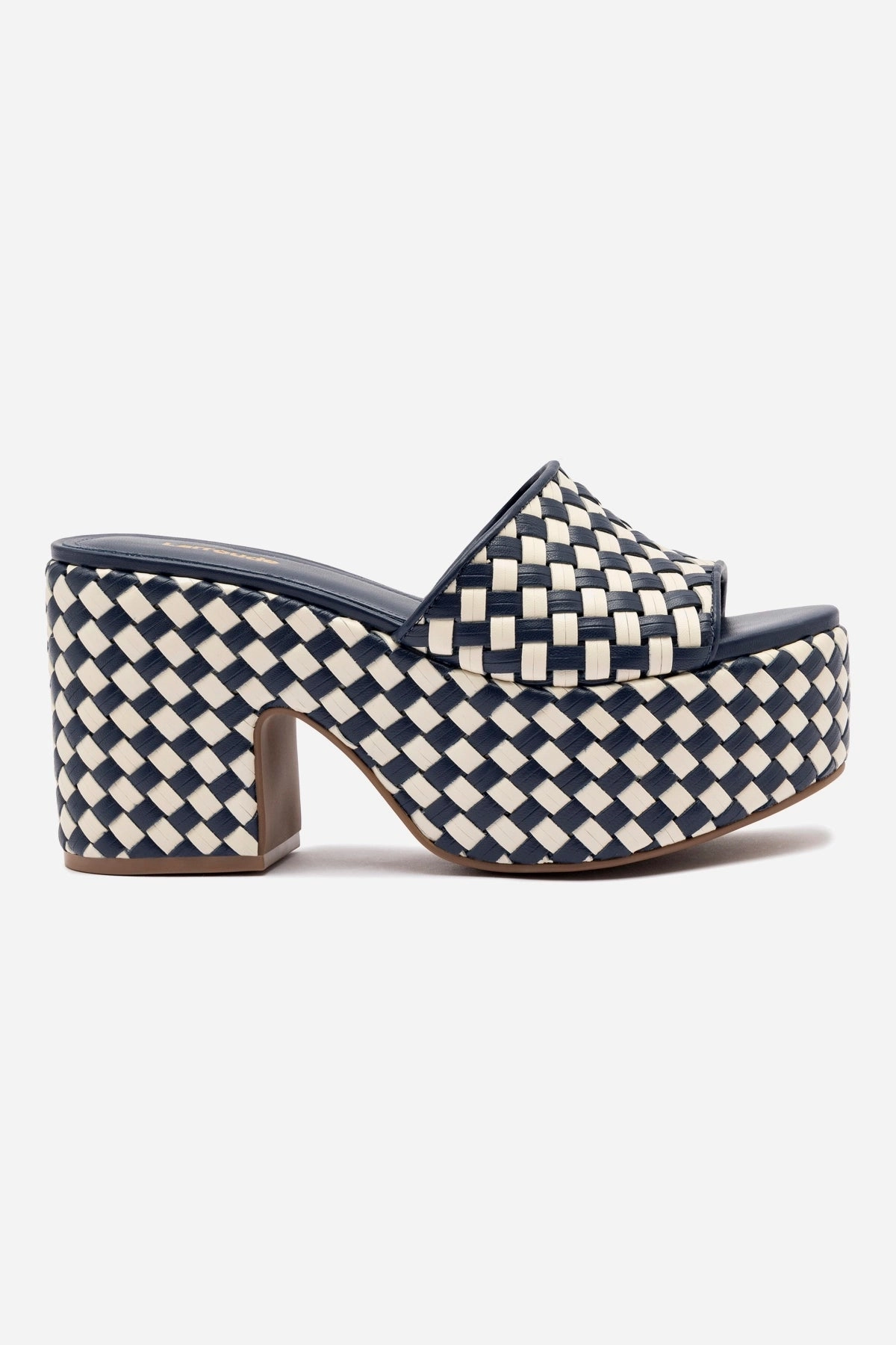 Miso Platform Sandal In Navy and Ivory Leather Shock Dispersing Plate Closet Core