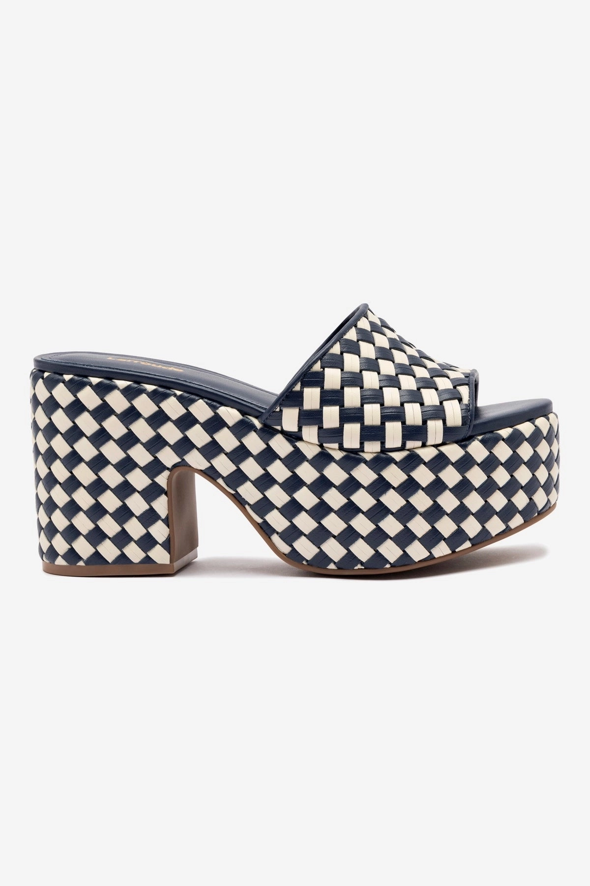 Miso Platform Sandal In Navy and Ivory Leather Stride Bold
