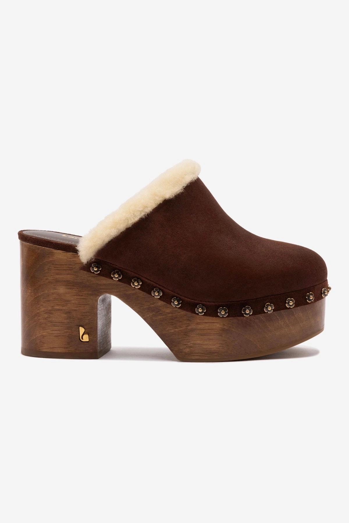Miso Wooden Platform Clog In Brown Suede And Natural Shearling Sole Soft City Run