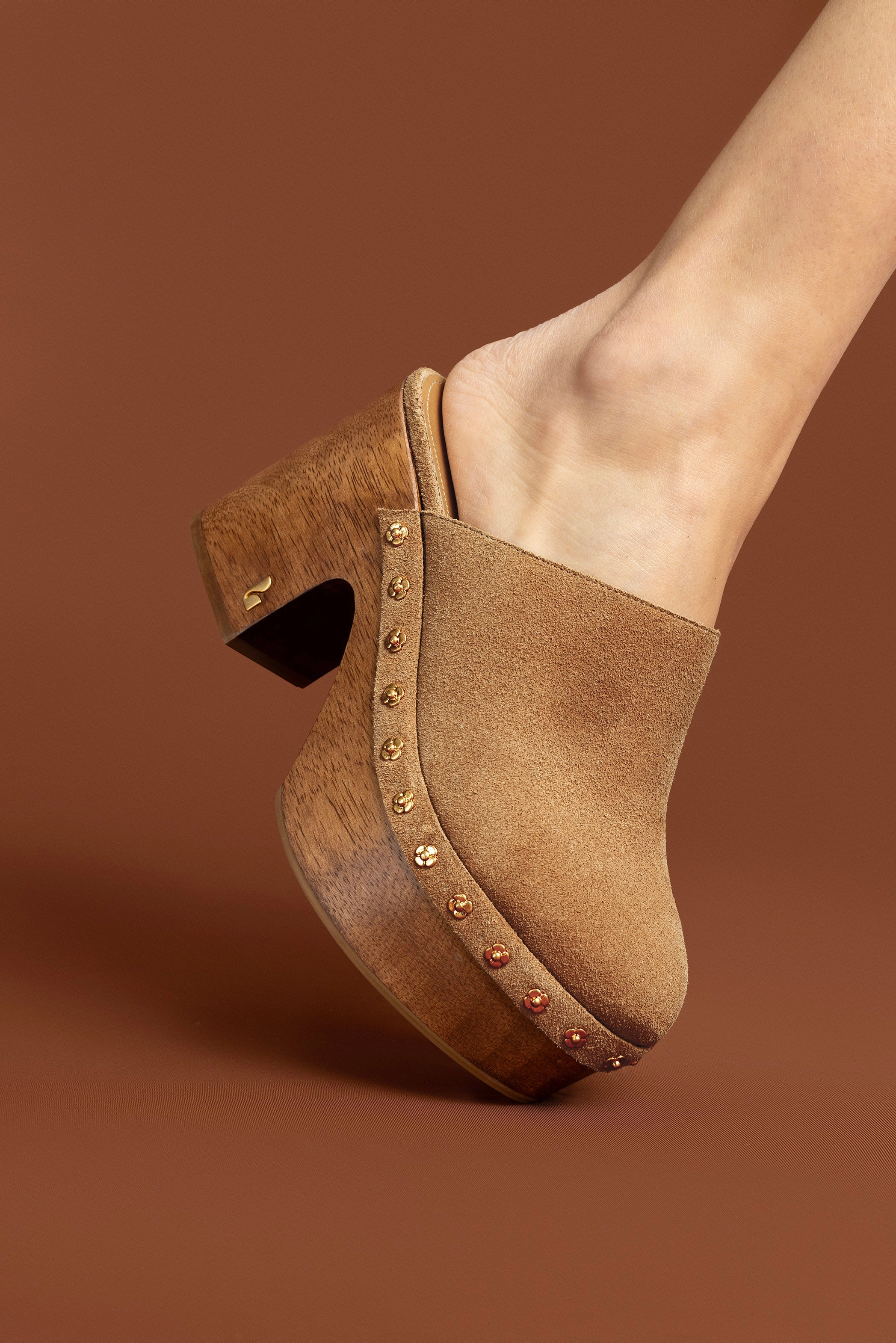 Miso Wooden Platform Clog In Peanut Suede Ventilation Ports Foam Lining Standing Workers