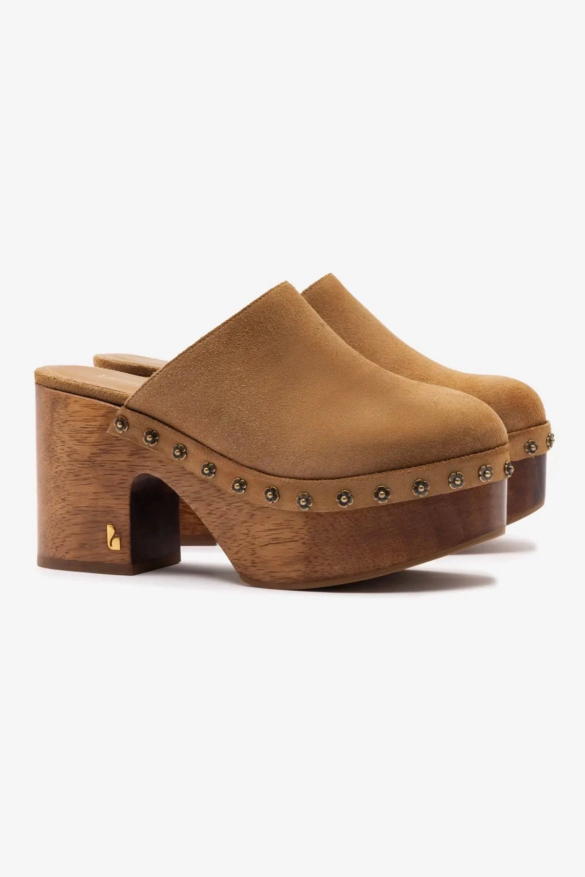 Neutral Glow Traction pattern Miso Wooden Platform Clog In Peanut Suede