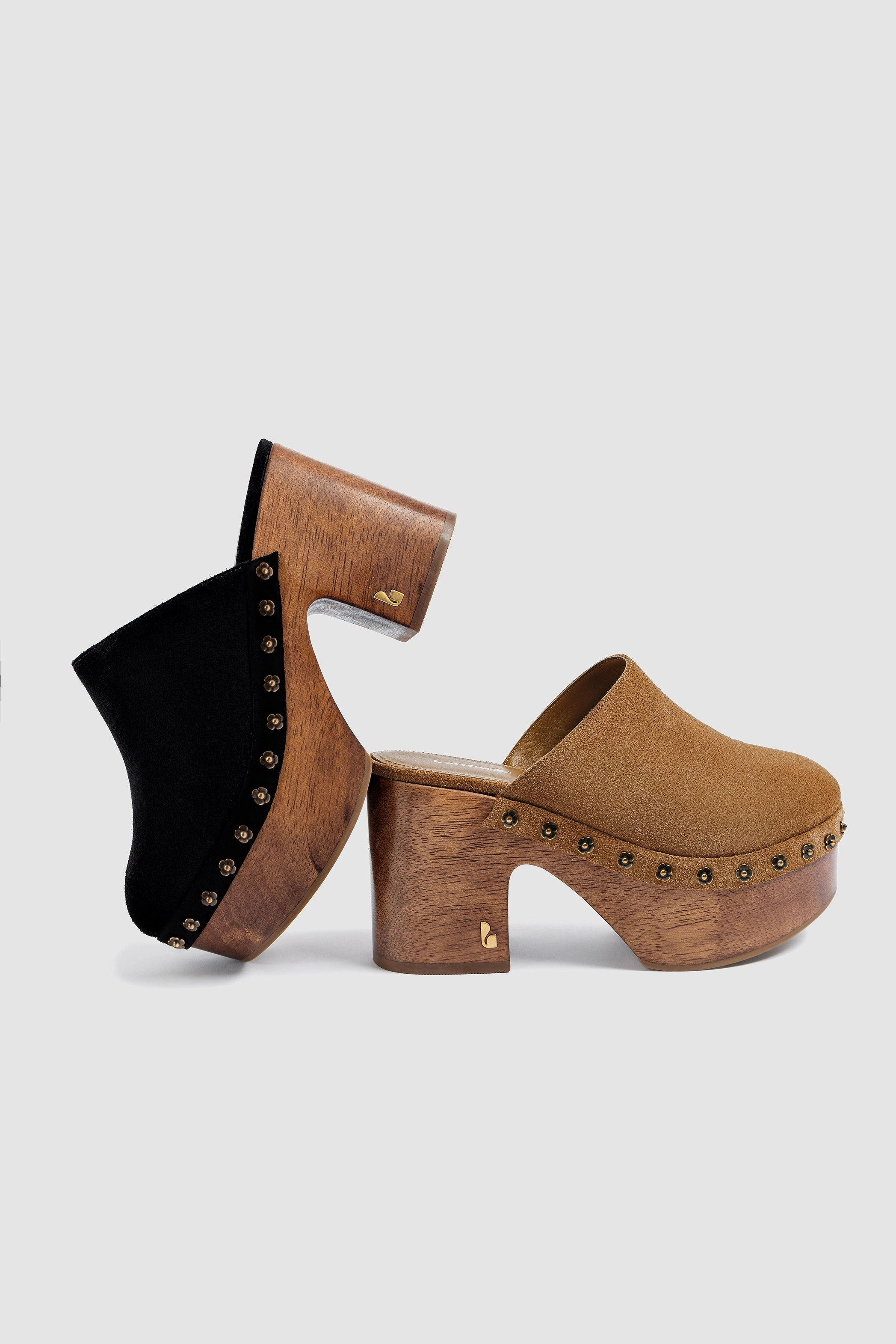 Calm Step Royal Mood Miso Wooden Platform Clog In Peanut Suede