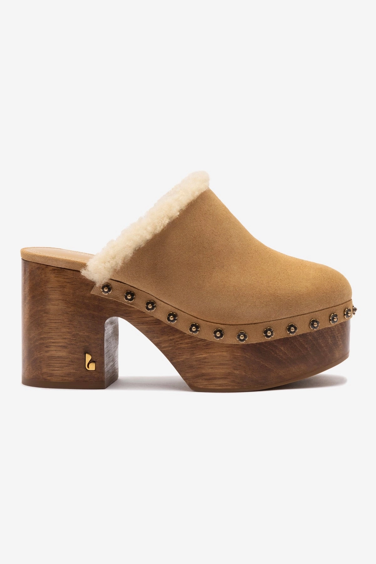 Miso Wooden Platform Clog In Peanut Suede And Natural Shearling Smooth Inner Seams Quick Life