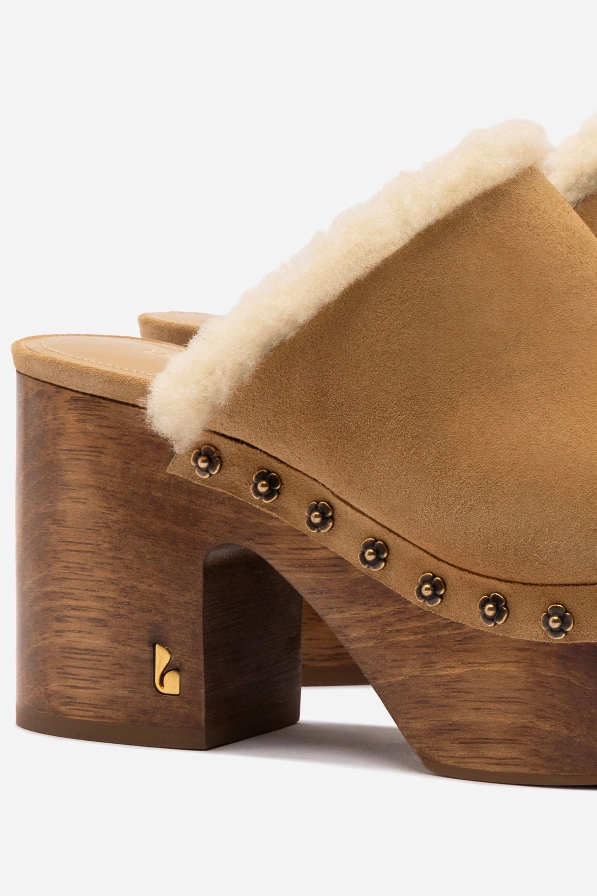 Miso Wooden Platform Clog In Peanut Suede And Natural Shearling Style Goal