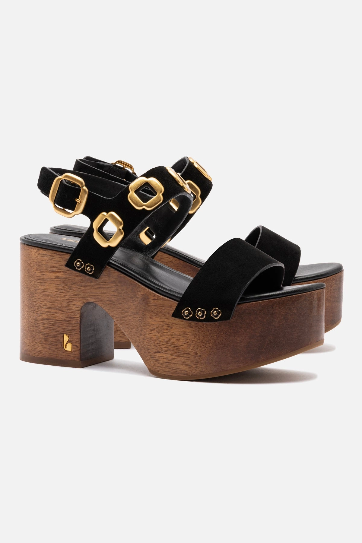 Work Base Miso Wooden Platform Sandal In Black Suede