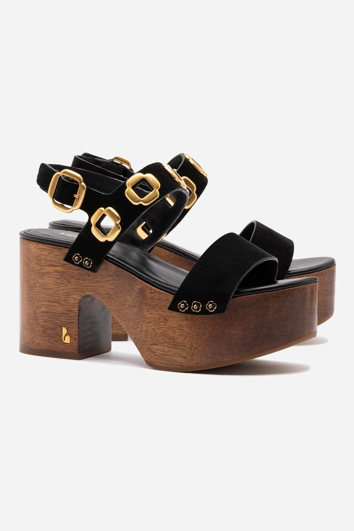 Miso Wooden Platform Sandal In Black Suede Mom Safe