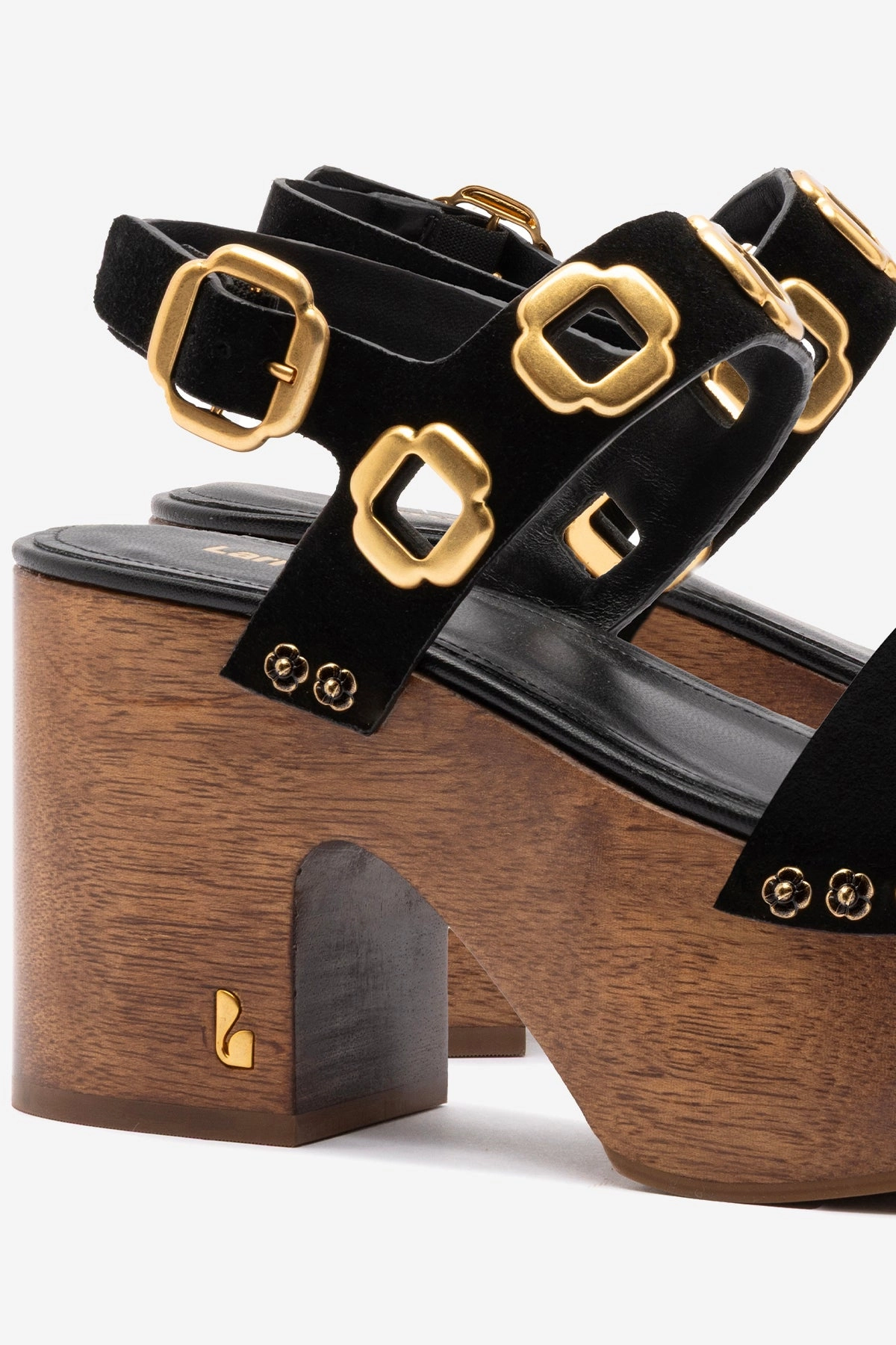 Miso Wooden Platform Sandal In Black Suede Training Hero Walk