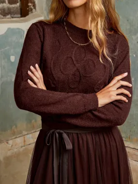 Buttonless Closure Chocolate Appliqu Knit Jumper with Alpaca