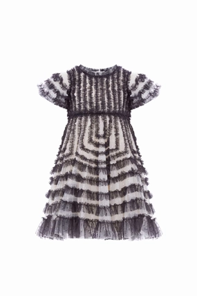 Thermal Regulating Fabric Breathable Knit Fabric La Vie En Rose Short Sleeve Kids Dress