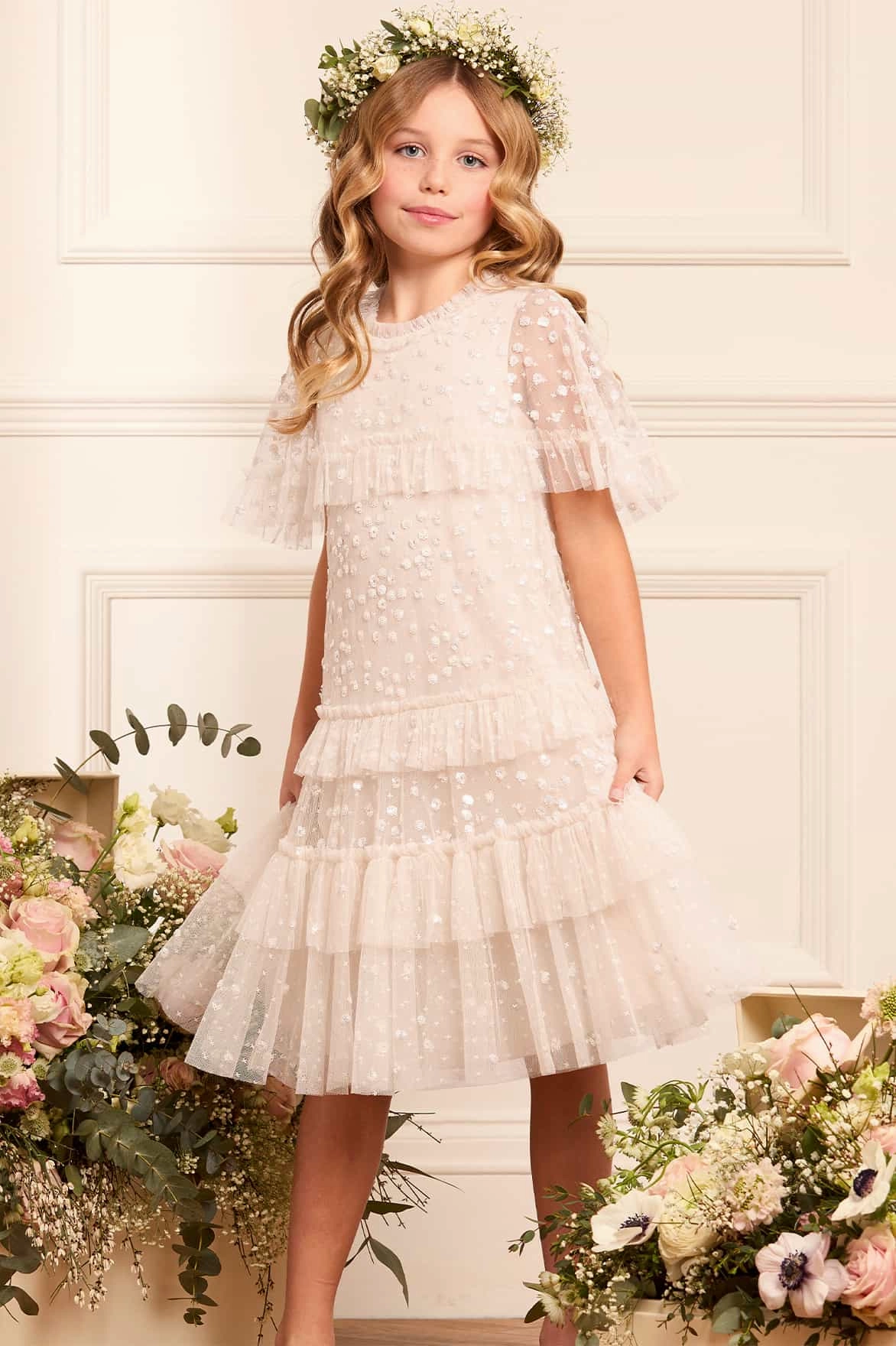 Leila Dot Tiered Cape Kids Dress NonRestrictive Retro Style