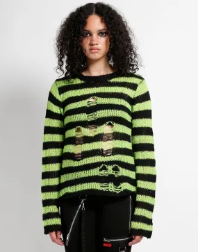 RAG STRIPE SWEATER LIME NonChafe Tag Placement Trendy Look