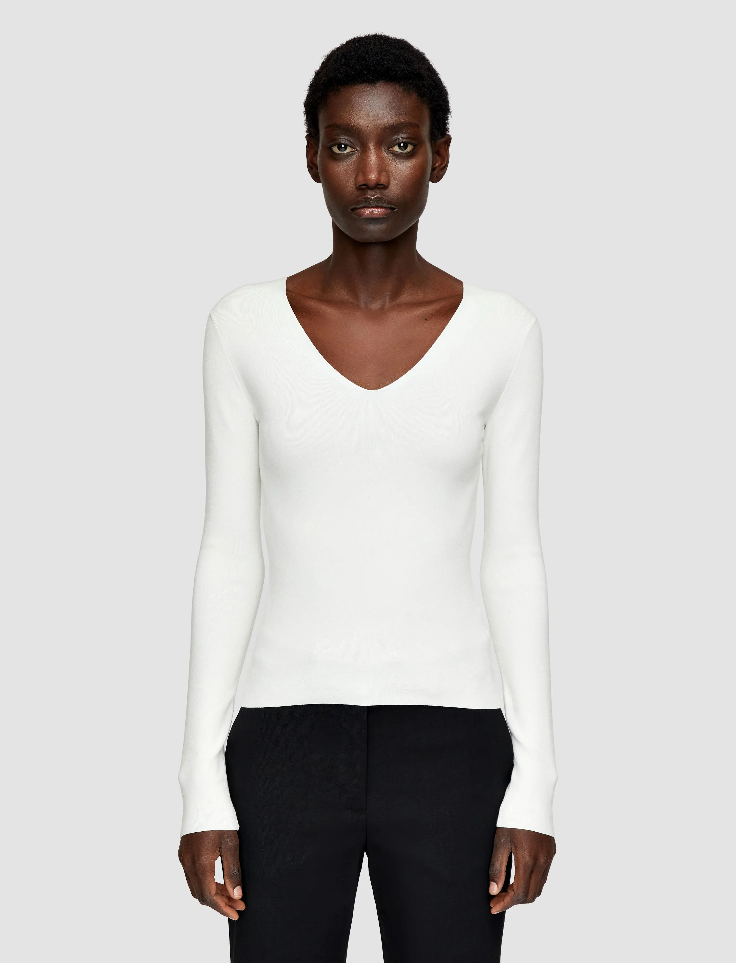 Silk Stretch V Neck Top Reflective Yarn Accent