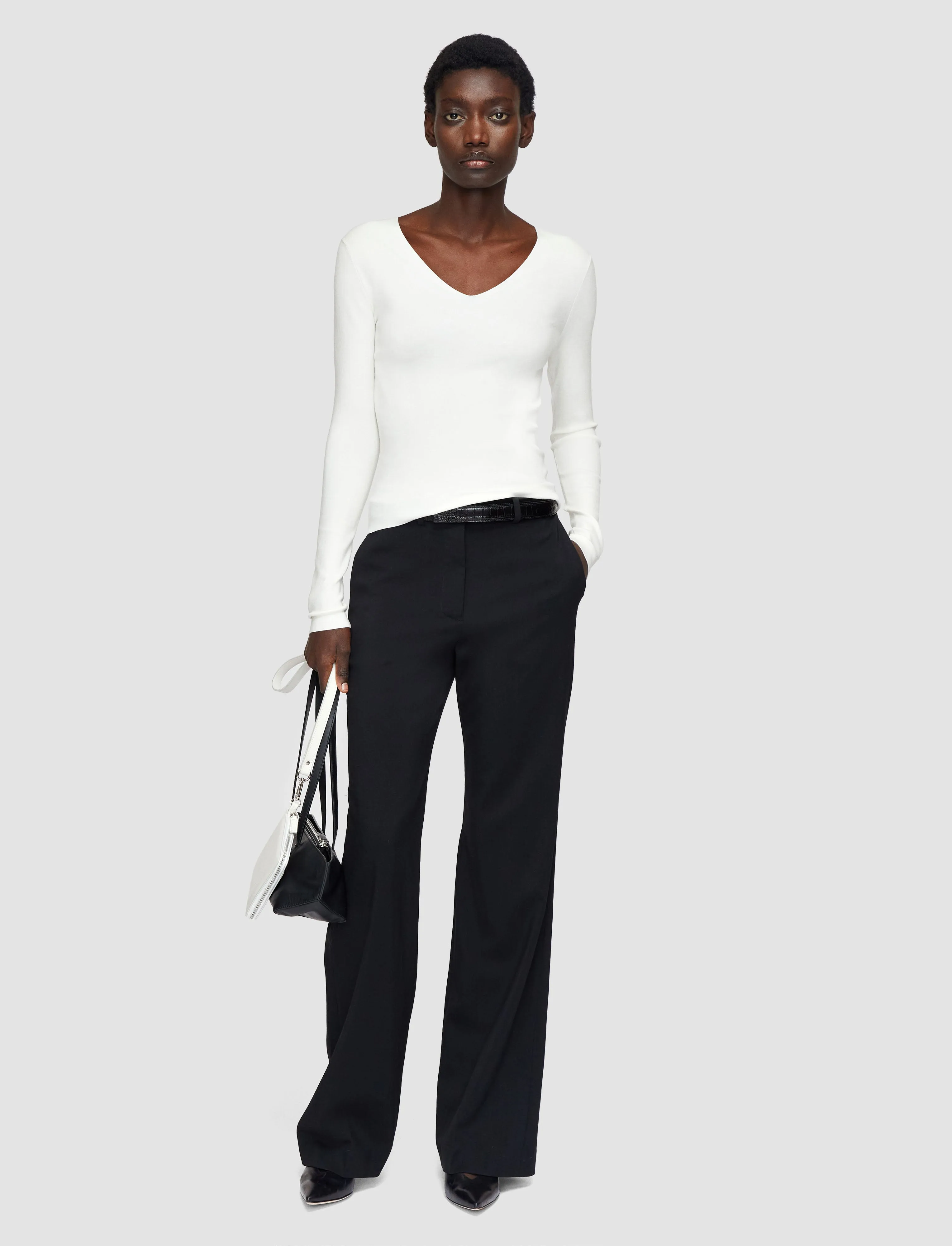 Silk Stretch V Neck Top Polished Edge