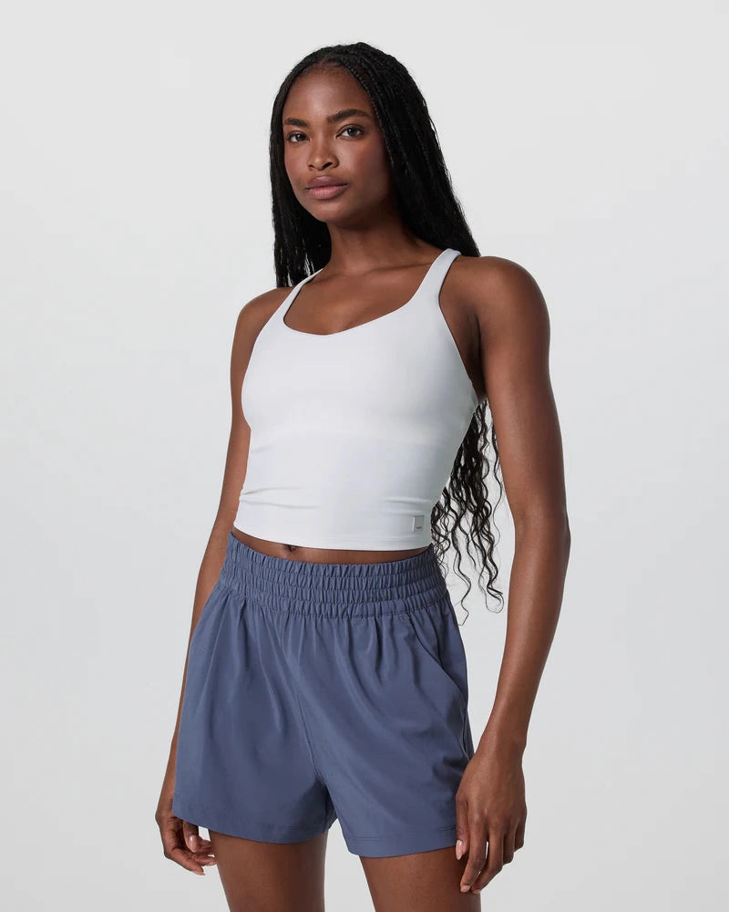 vuori Women's Dynamic Tank in White Garment Washed Variable Tension Adjustment