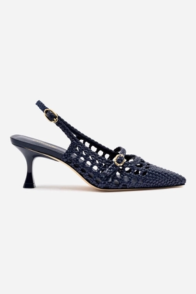 Ines Macrame Pump In Navy Leather Japan Neat