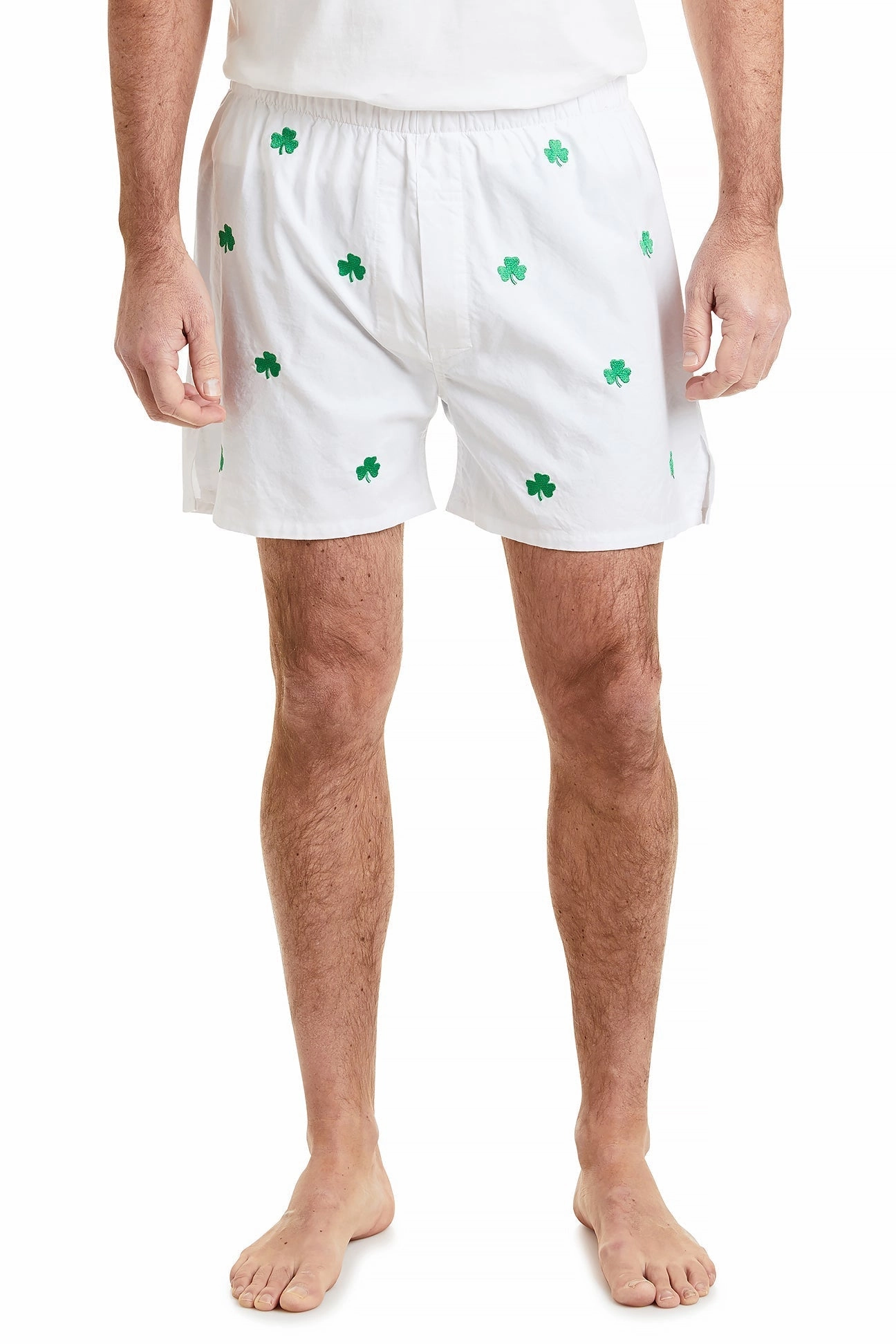 Barefoot Boxer White Oxford with Shamrock Comfortable Stretch