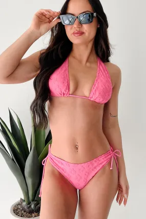 Non Abrasive Zipper Sandy Feet Textured Floral Triangle Bikini (Pink)