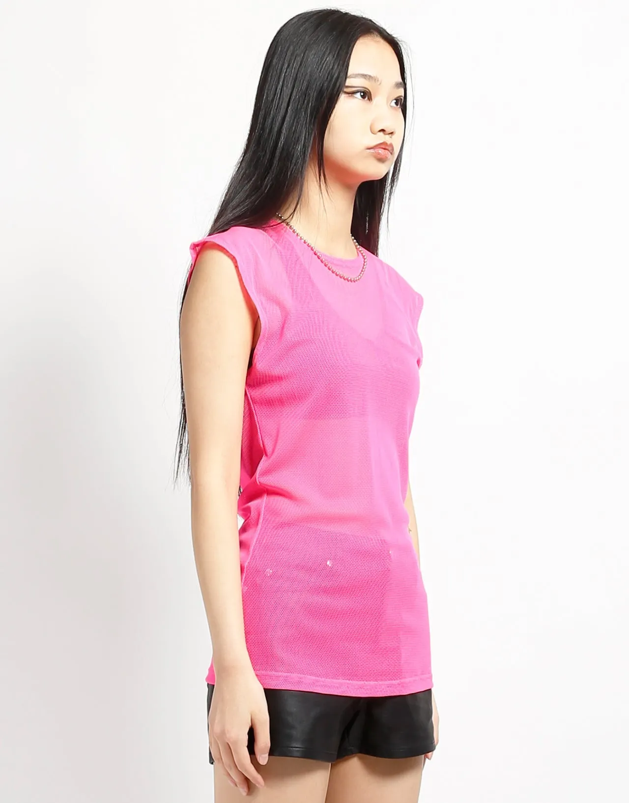 MinimalistStyle Flexible Waistband Adaptation MUSCLE TANK FISHNET PINK