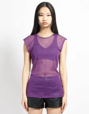 MUSCLE TANK FISHNET PURPLE ButtonFront Stretchy Top