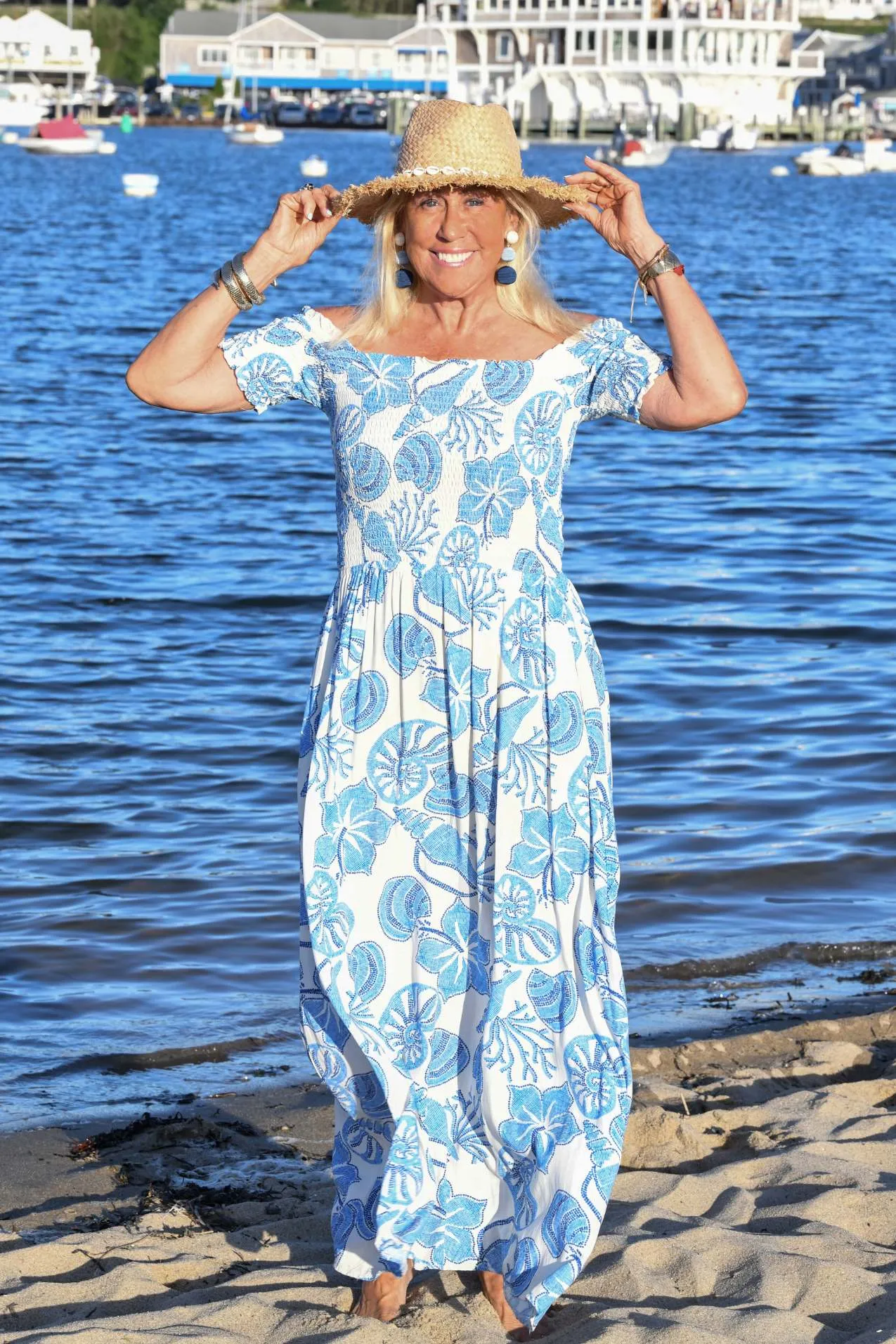 Side Slit Vibrant Design Mystique Dress / Blue Hibiscus