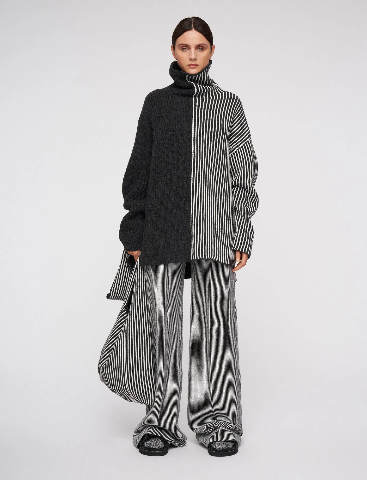 Clean Aesthetic Graphic Cardigan Stitch High Neck Jumper