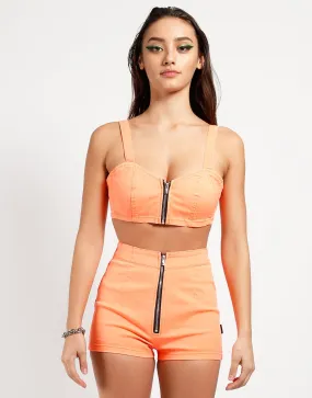 NEON ORANGE EXTRA CROP TOP Tailored Placket LongWearingComfort