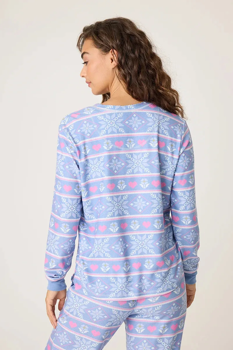 Comfortable Cut Flowy Tunic Mountain Bound Thermal Velour Long Sleeve Top