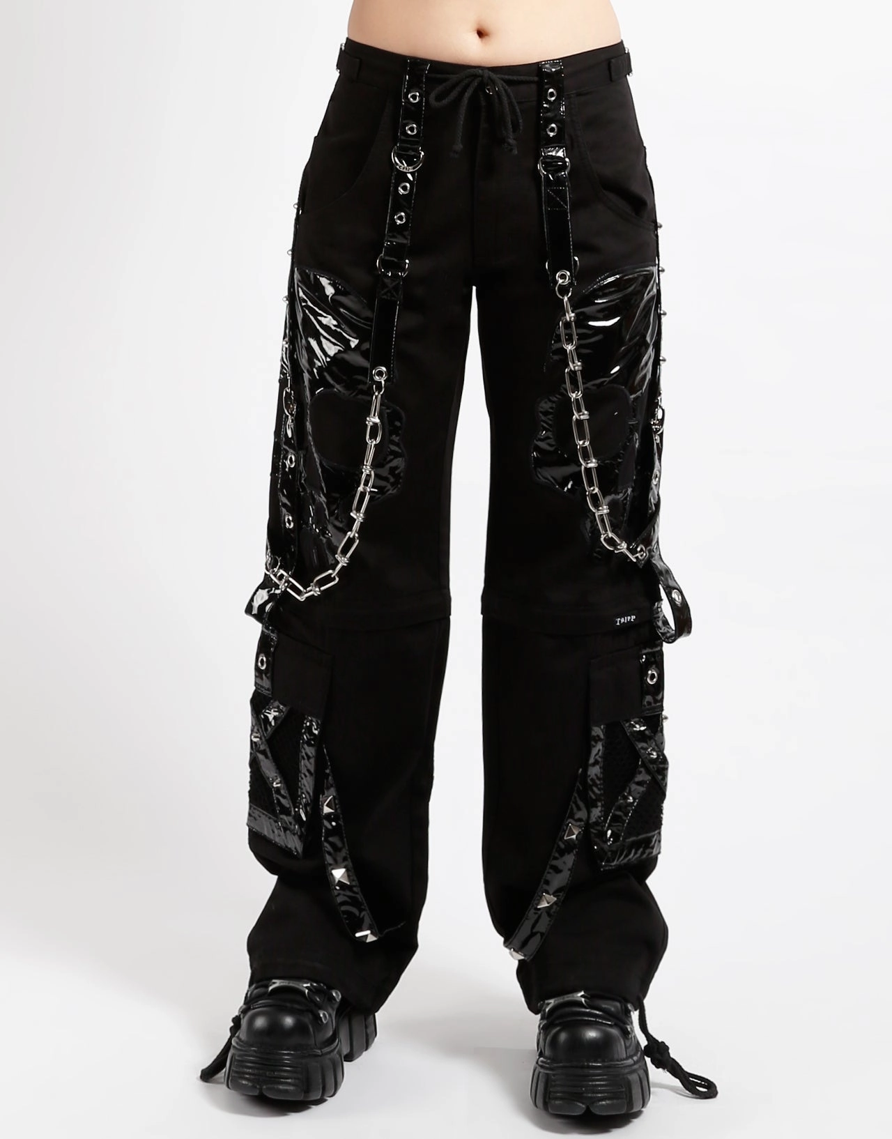 Embroidered Detail EcoFriendlyBlend SCARE DARK STREET PANT BLACK PVC SKULL