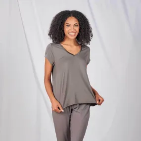 AntiPilling Surface Faceplant Dreams Bamboo V-Neck Pajama Tee in Earl Grey