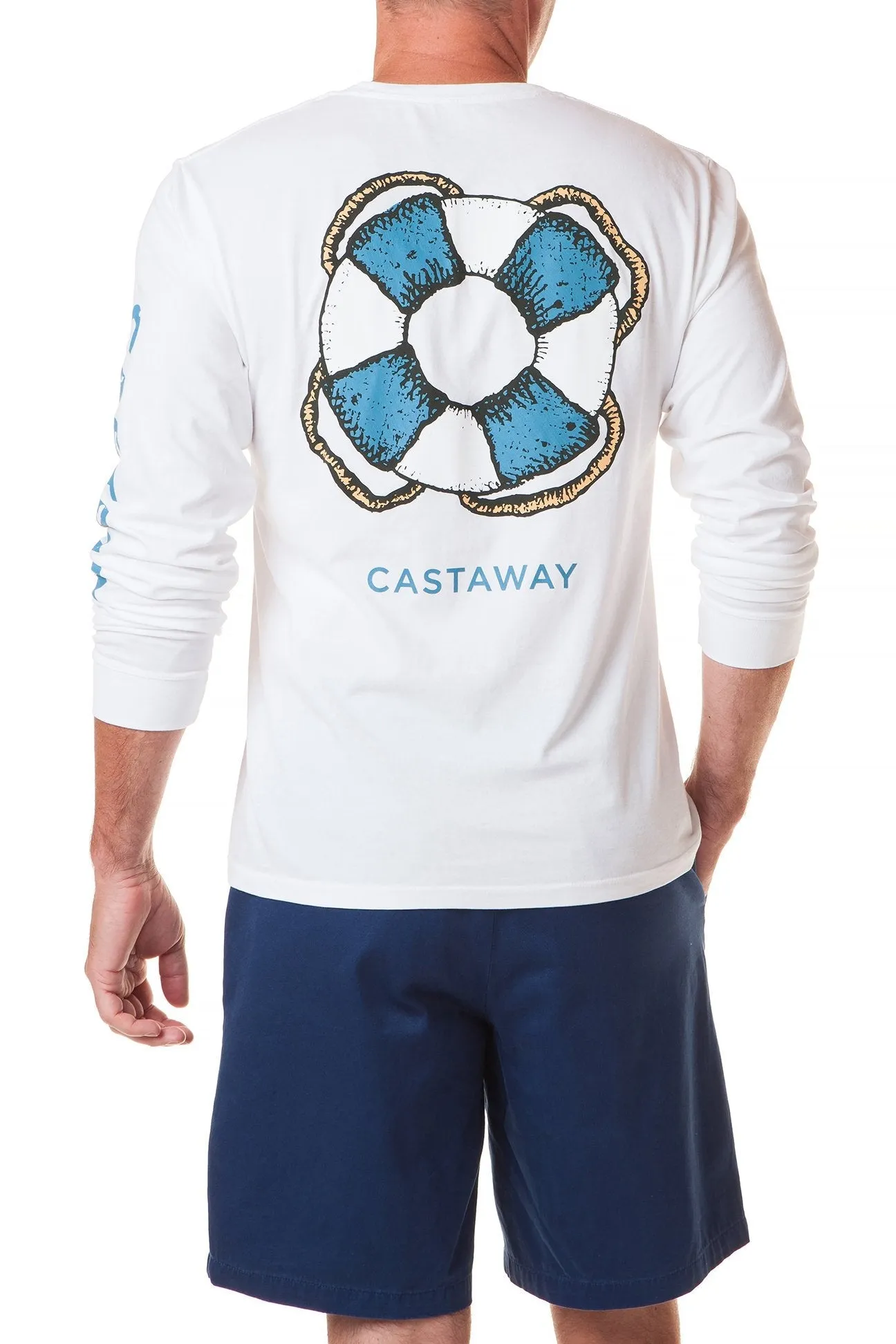 Sweat Absorbent Inner Layer Beach Tee Long Sleeve White Castaway