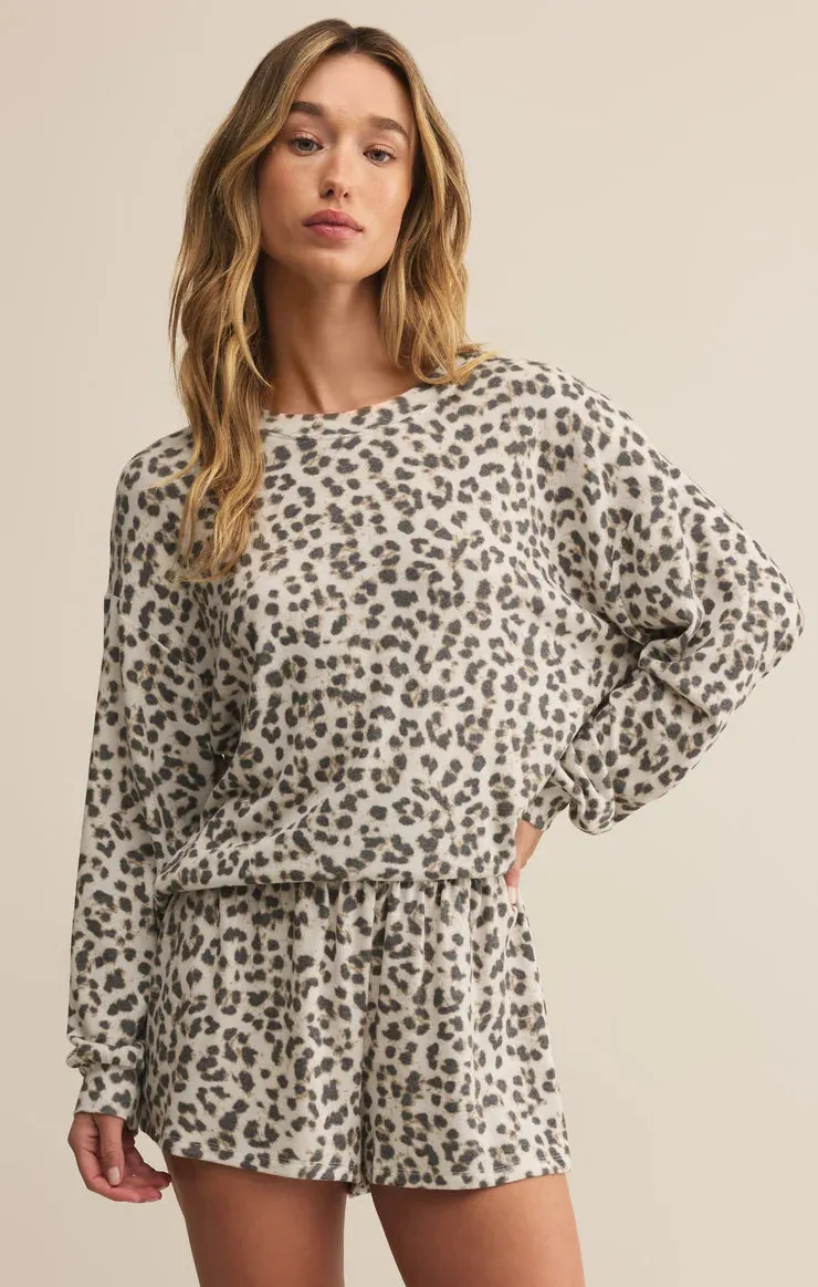 Z Supply Luxe Leopard Long Sleeve Top MidweightKnit