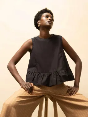 Long Sleeve Tee Basic Long Sleeve Black Frill Hem Cotton Top