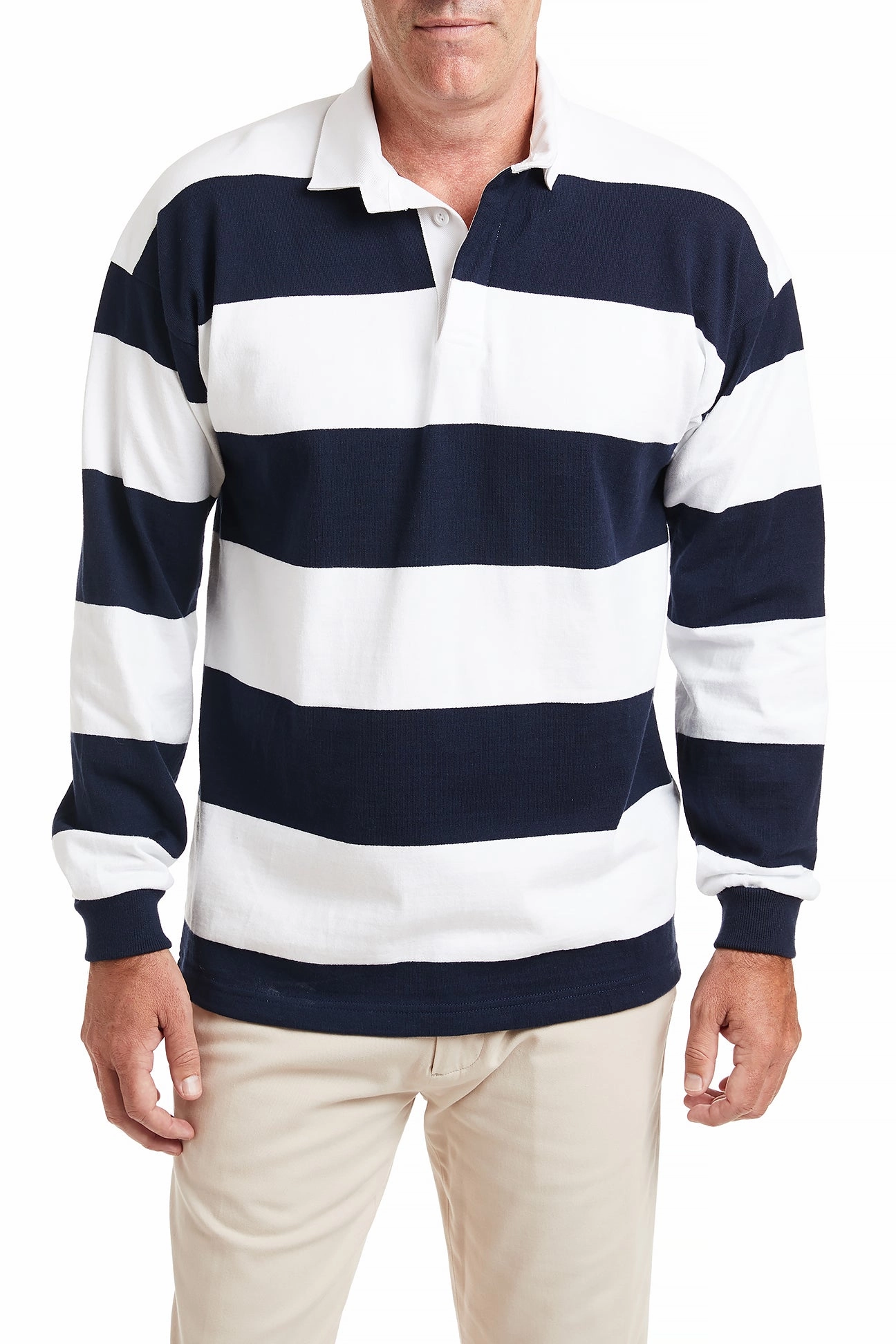 Reinforced Stitching Castaway Rugby Shirt Navy & White Stripe