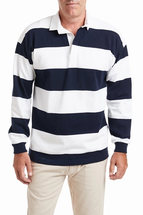 Reinforced Stitching Castaway Rugby Shirt Navy & White Stripe