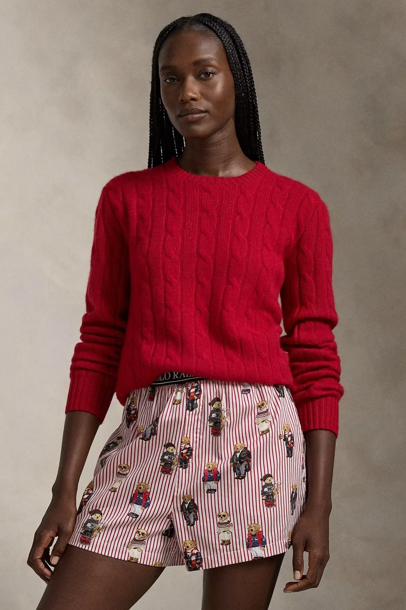 Yarn Dye Stripe NonRestrictiveCollar Polo Bear Striped Cotton Boxer