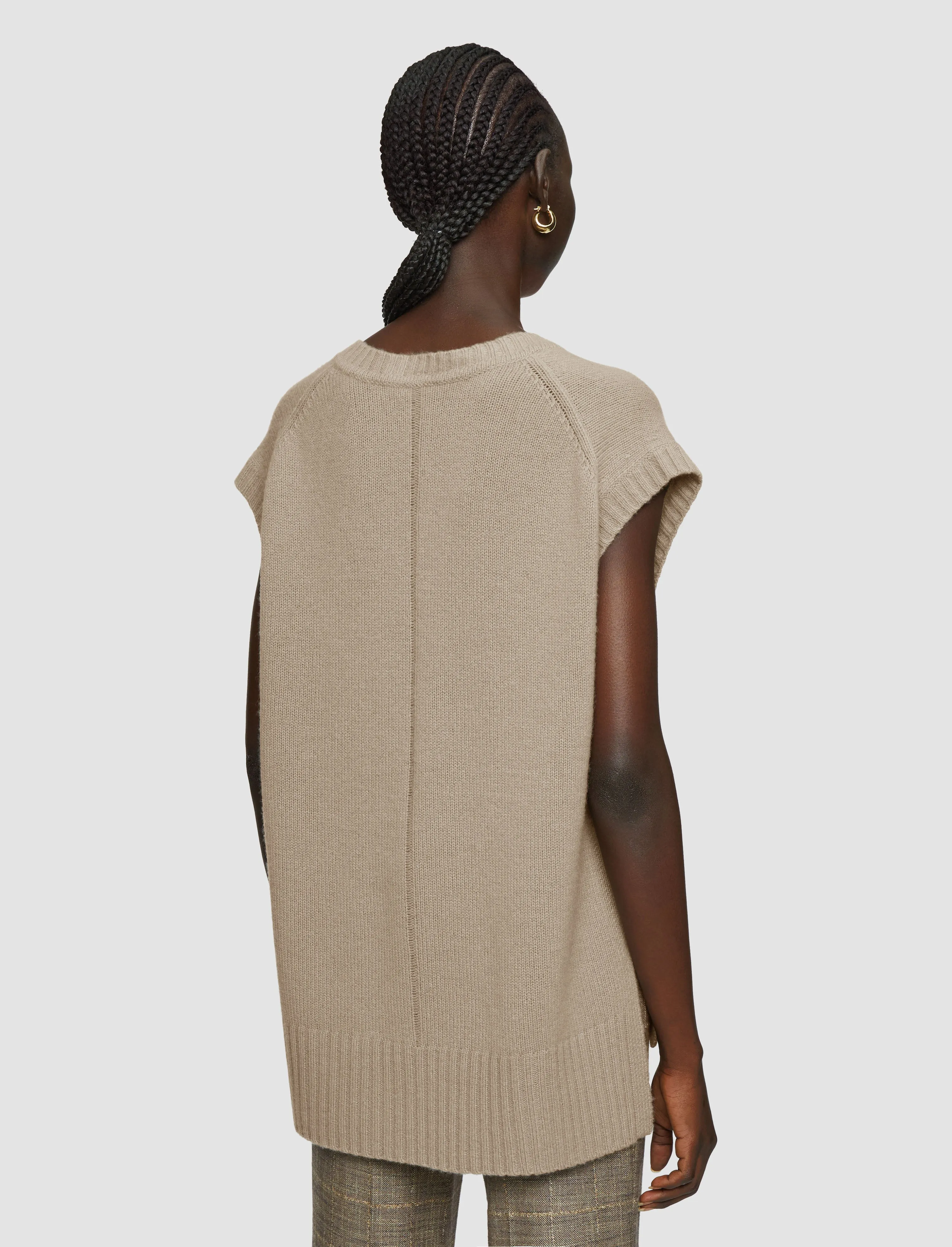Subtle Detail Contrast Stitch Open Cashmere Vest