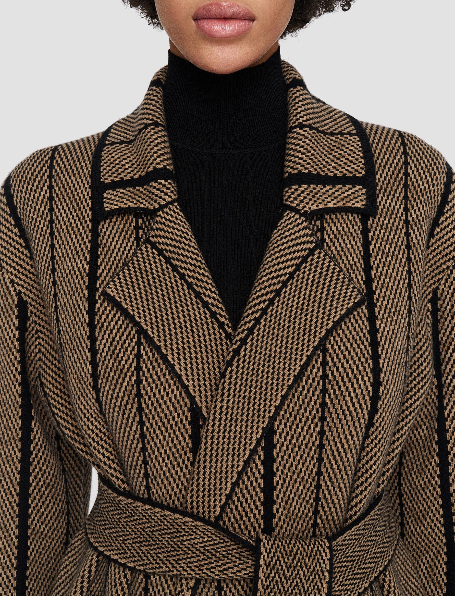 Chevron Jacquard Knitted Coat WideRibbed Texture