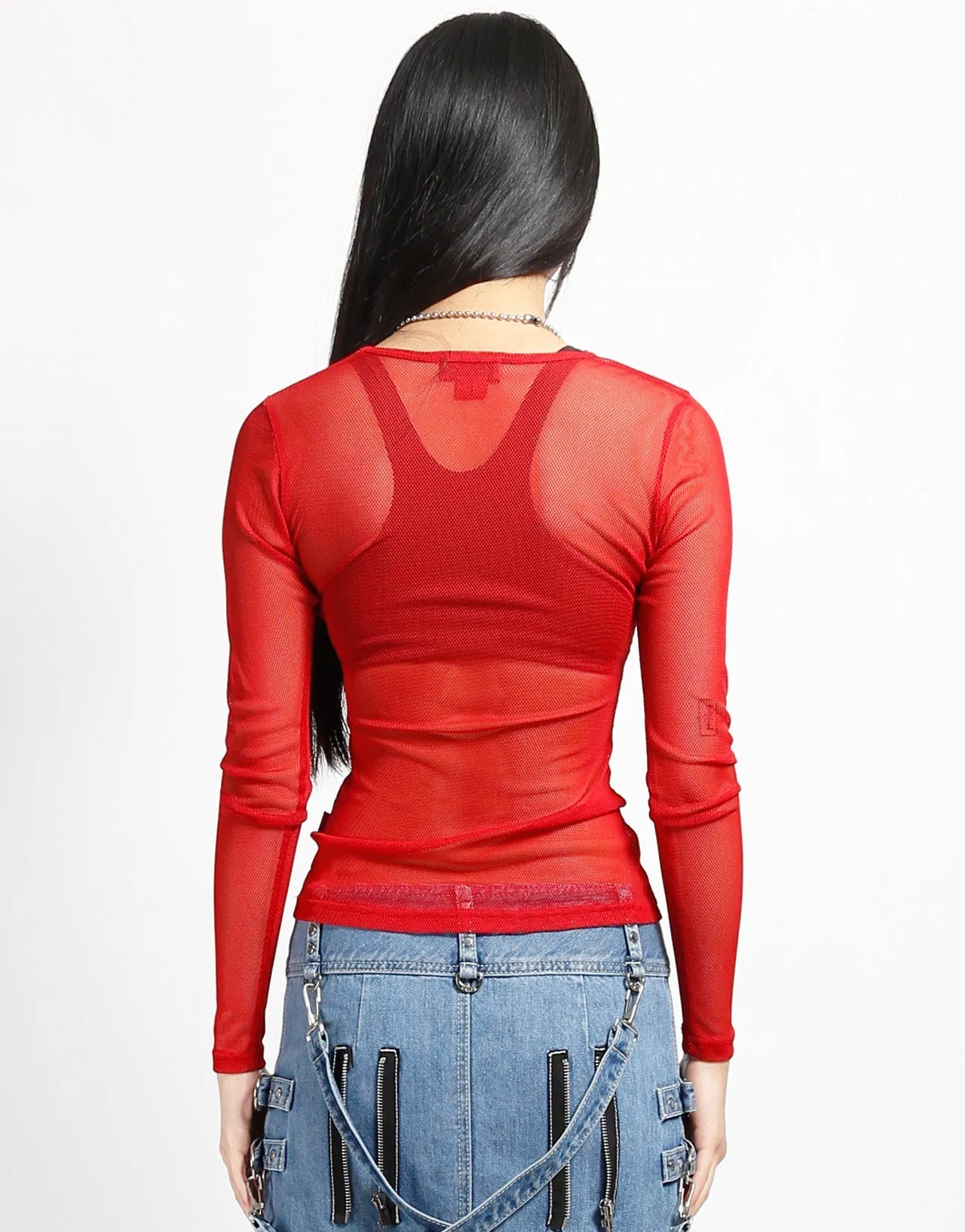 LADIES LONG SLEEVE FISHNET RED WrinkleFree Finish Non Irritating Seams
