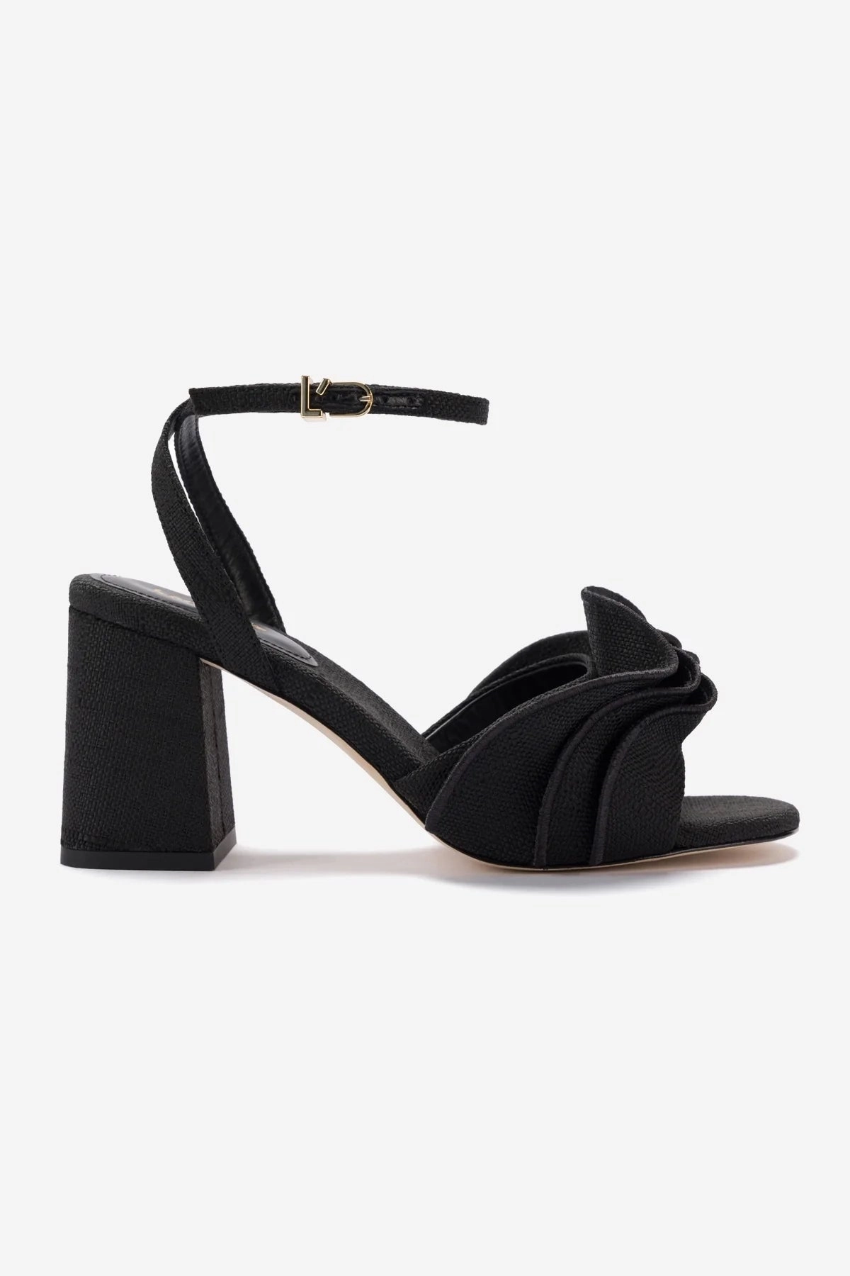 Selena Ruffle Sandal In Black Raffia Breath Fresh