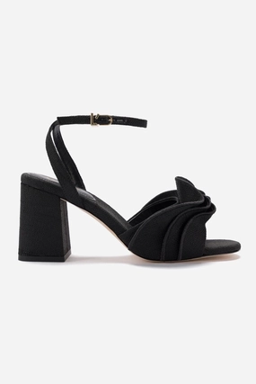 Lift Up Selena Ruffle Sandal In Black Raffia