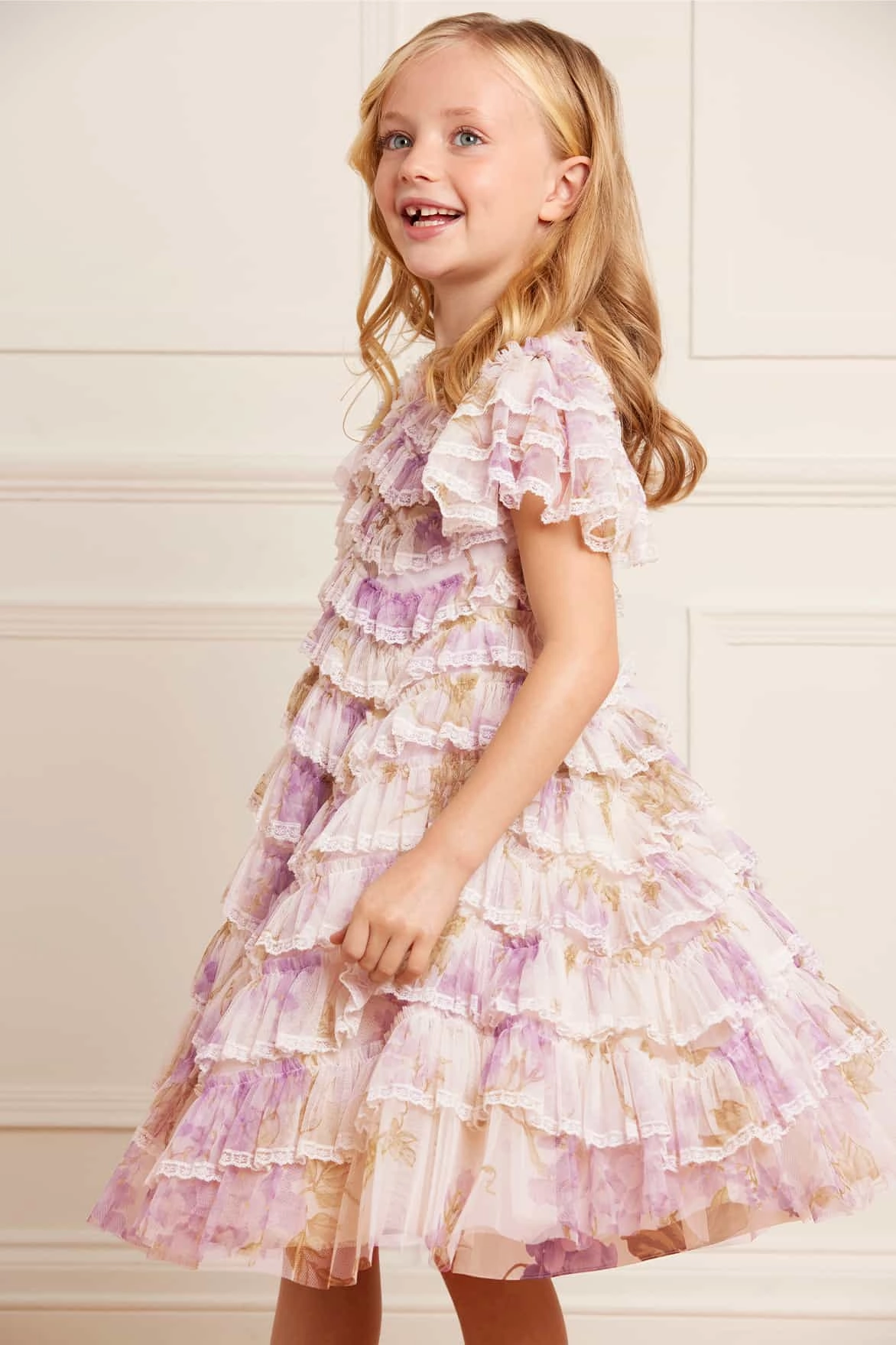 Wisteria Ruffle Lace Kids Dress Elegant Cardigan