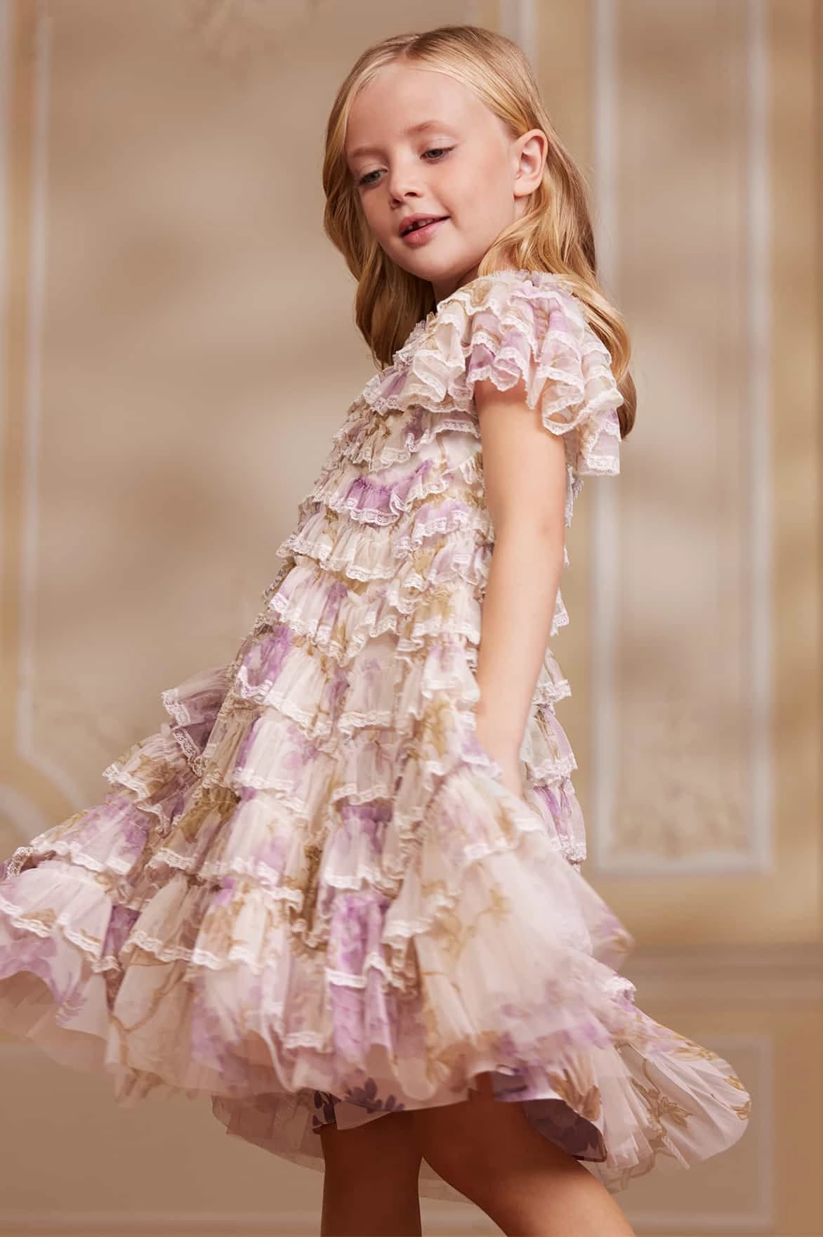 Wisteria Ruffle Lace Kids Dress DropShoulder