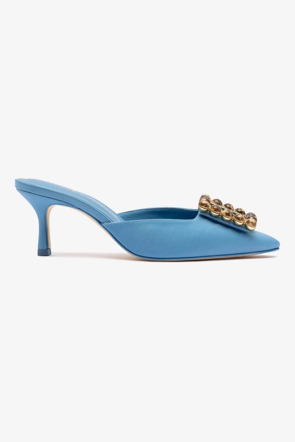 Chloe Gosselin by Larroud Ava Mule In Blue Satin Vintage Love